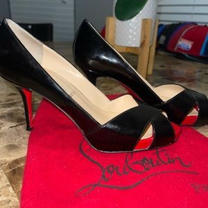 Authentic Christian Louboutin Shelley 90 Black Red Patent Sandals Pumps
